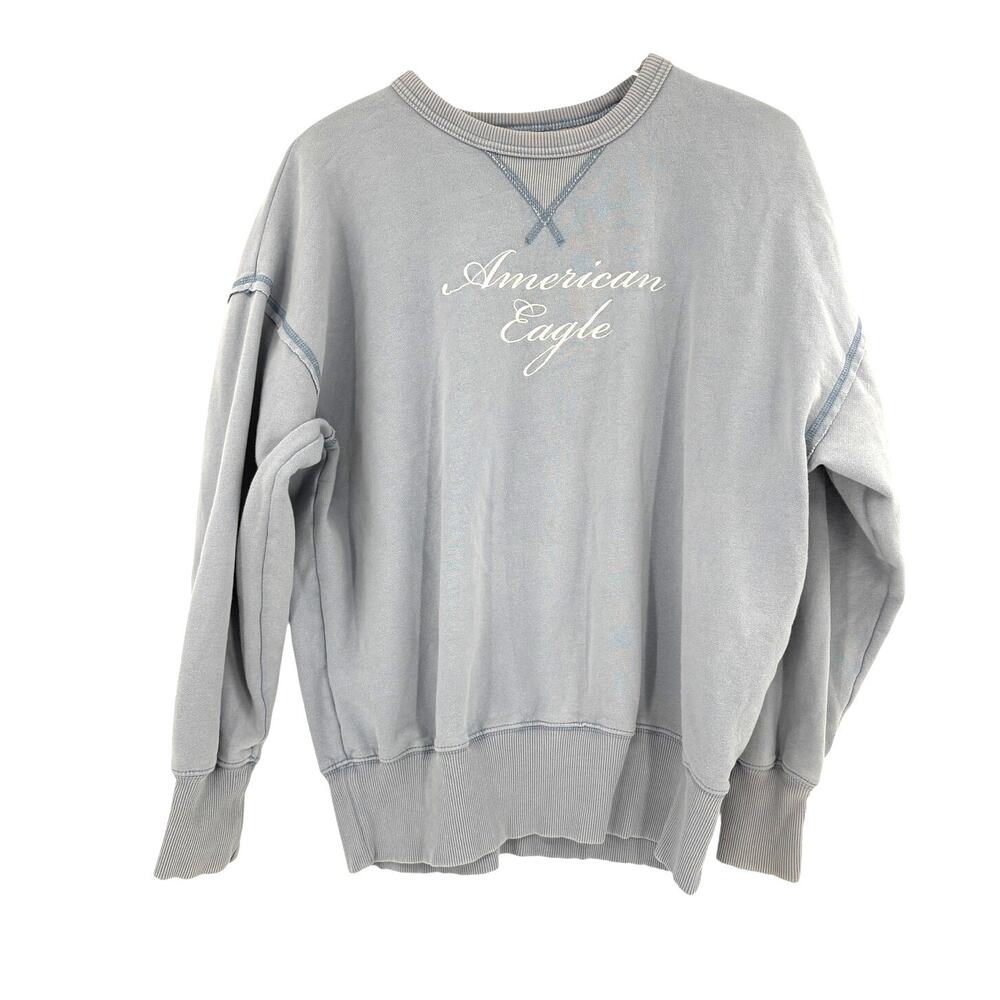2/$30 AMERICAN EAGLE Light Blue Pullover Sweatshirt Size XS Relaxed Fit Vintage - Picture 3 of 7